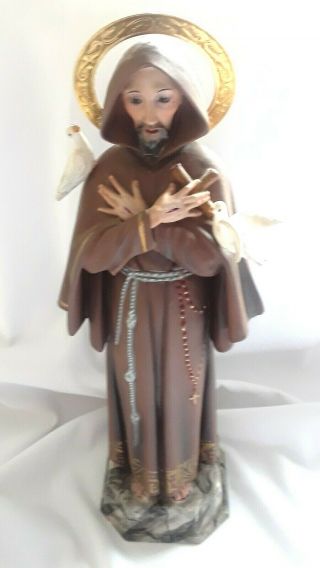 Vintage St Francis Of Assisi Statue 14 " Decorated By Craftsmen In Spain Uvgc