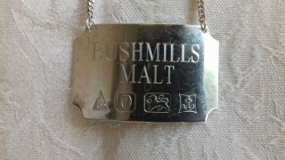 Solid Sterling Silver Decanter Label Unusual Bushmills Malt Birmingham 1988