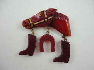 Bakelite Horse Over Dye With Dangling Equestrian Items