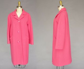Vintage Vtg 50s 1950s Dark Pink Warm Cocoon Coat Midcentury Pockets M/l