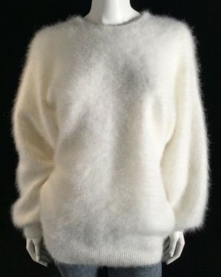 Fuzzy 80 Angora Sweater Vintage Venesha Off - White Long - Sleeve Pullover 40 " - Bust
