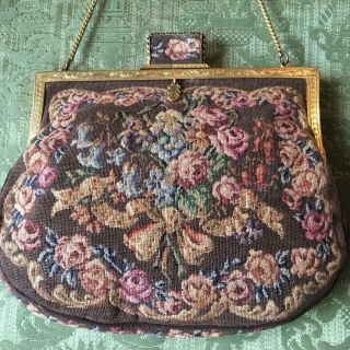 Vintage 1920s Petit Point Evening Bag /purse & Accessories - Bows & Roses Motif