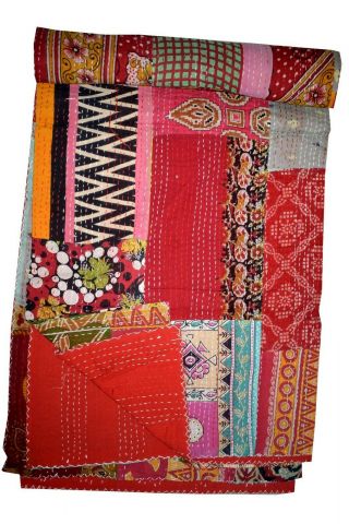 King Vintage Indian Sari Patch Handmade Kantha Quilt