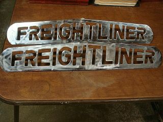 2 Vintage Freightliner Big Rig Truck 18 Wheeler Metal Badge Emblem Sign Plate