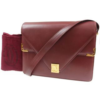 Must De Cartier Logos Shoulder Bag Bordeaux Leather Vintage Authentic L203 M