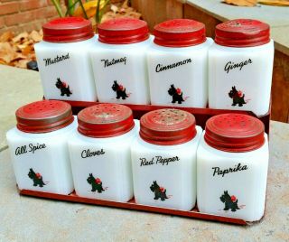 9 Piece Vintage Tipp City Scotty Scottie Spices Spice Rack Shakers All.