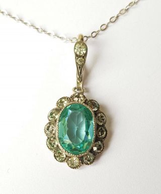 Antique Edwardian Solid Silver And Paste Pendant Necklace