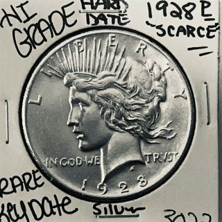 1928 Peace Silver Dollar Hi Grade U.  S.  Rare Key Coin 3022
