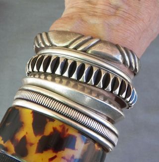 Old Vintage Sterling Silver Unsigned Cast Stamped Native American Cuff Bracelet 3