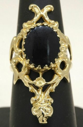 Lovely Vintage 14k Yellow Gold Ring With Onyx 8.  7 Grams A30