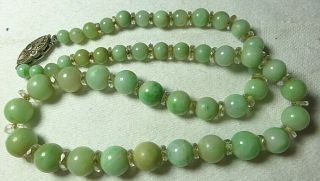 Antique Vintage Apple Jade Jadeite Beads Necklace Silver Clasp