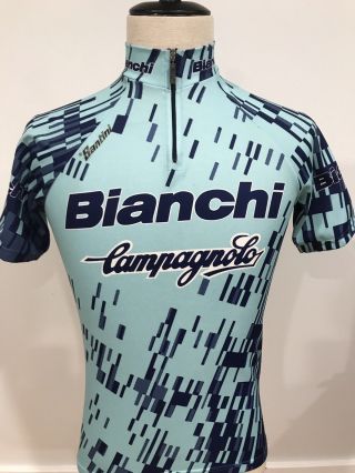 Vtg Santini Mens Team Bianchi Campagnolo Cycling Bike Jersey Made Italy Medium