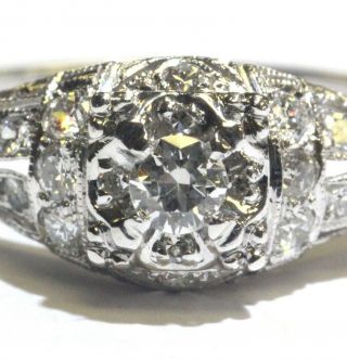 Platinum.  29ct SI1 H round diamond vintage art deco engagement ring 3g estate 2