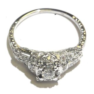 Platinum.  29ct SI1 H round diamond vintage art deco engagement ring 3g estate 3