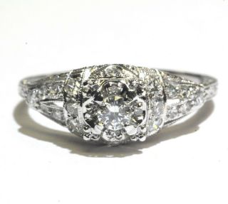 Platinum.  29ct SI1 H round diamond vintage art deco engagement ring 3g estate 6