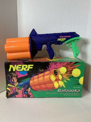 Vintage 1994 Kenner Nerf 5 Barrelled Ballzooka Pump Action Air Blaster Toy & Box