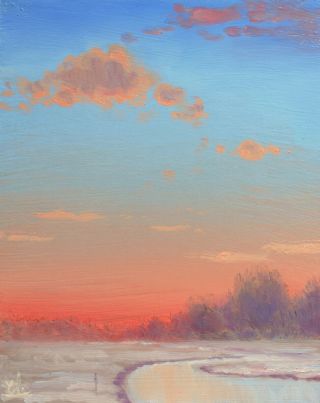 Oil Painting Landscape Western Art Vintage Snow Signed Sunset Max Cole