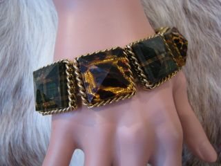 Betsey Johnson Vintage Leopard & Plaid Pyramid Lucite Statement Bracelet Rare