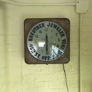 Vintage Gruen Watch Time - Advertising Clock Kreutner Jewelry Astoria Queens,  N.  Y.