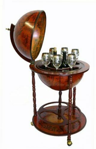 Home Bar Vintage Wine Spirits Storage Cabinet Furniture Liquor Rack Wood Globe