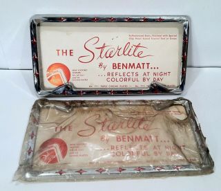 Vintage 1950’s 60’s License Plate Frame Holder W/ Red Enamel Diamonds Nos