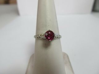 Vintage 18k Solid White Gold Filigree Ring With Blood Red Ruby