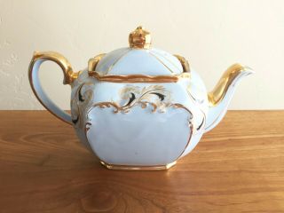 Vintage Sadler England Blue Cube Teapot Gold Trim