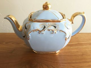 Vintage Sadler England Blue Cube Teapot Gold Trim 2