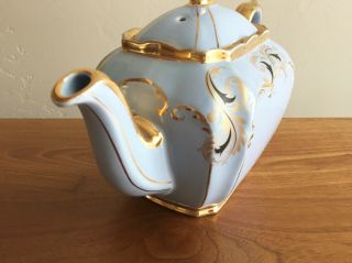 Vintage Sadler England Blue Cube Teapot Gold Trim 6