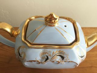 Vintage Sadler England Blue Cube Teapot Gold Trim 8