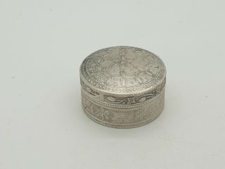 Solid Silver Round Shape Snuff Holder / Pill Box