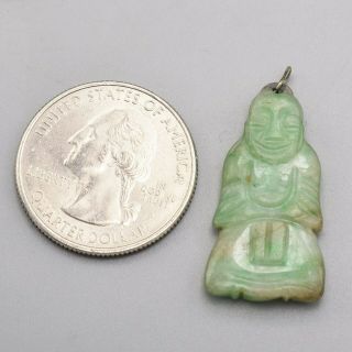 Antique Sterling Silver Green Jade Buddha Pendant Shou Dangle Earrings Set 7.  9 G 3