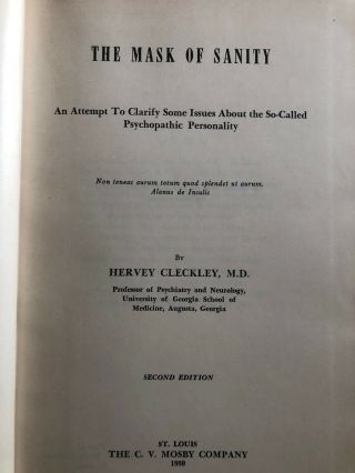 Vtg 1950 The Mask of Sanity Hervey Cleckley 2nd Ed Psychopathy Psychology HC 4