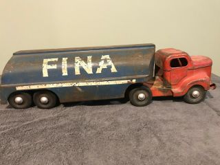 VINTAGE MINNITOY FUEL TANKER 50 ' s PRESSED STEEL WITH FINA DECALS 28 