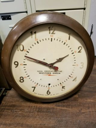 Vintage Naval Observatory Time Western Union Self Winding Clock For Restoration