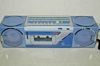 Vintage Sanyo Model M7740K MIni Boombox AM/FM/SW1/SW2 Cassette Blue 3