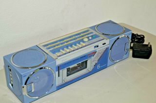 Vintage Sanyo Model M7740K MIni Boombox AM/FM/SW1/SW2 Cassette Blue 6