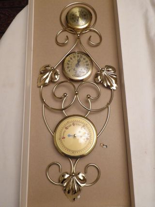 Rare - Antique Cooper Metal Made In America Wall Thermometer Barometer Vintage