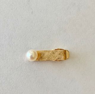 Vintage 14k Yellow Gold Tie Clasp 2.  8 Grams With Pearl Child Or Baby Size