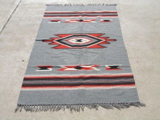 Vintage Grey Chimayo Weaving Rug Blanket 35x72 "