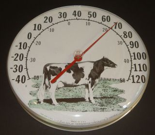 Vintage Ohio Jumbo Dial Holstein Cow Dairy Farm Barn Thermometer Weather Tool