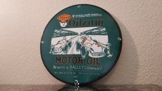 1937 Vintage Oilzum Motor Oils Porcelain Old Gasoline Service Station Pump Sign