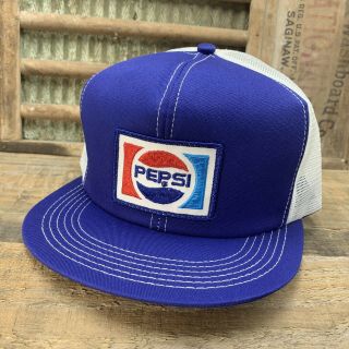 Vintage Pepsi Mesh Snapback Trucker Hat Cap Patch K Products Made In Usa 