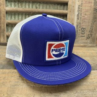 Vintage PEPSI Mesh Snapback Trucker Hat Cap Patch K PRODUCTS MADE IN USA  2