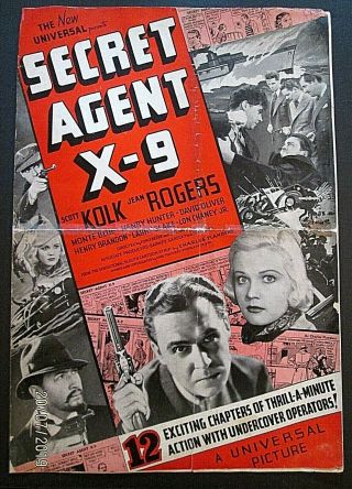 Alex Raymond:jean Rogers (secret Agent X - 9) Rare 1937 Movie Pressbook
