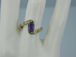 Exquisite Vintage 14k Yellow Gold Amethyst.  08tcw Diamond Ring Size 6 M