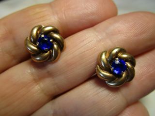 Vintage 10k Gold Sapphire Love Knot Stud Earrings 2.  3 G Estate