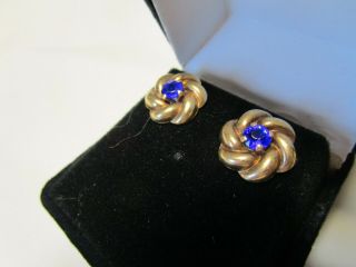 Vintage 10K Gold Sapphire Love Knot Stud Earrings 2.  3 g Estate 2