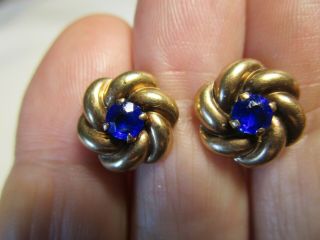 Vintage 10K Gold Sapphire Love Knot Stud Earrings 2.  3 g Estate 3
