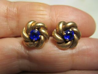 Vintage 10K Gold Sapphire Love Knot Stud Earrings 2.  3 g Estate 4